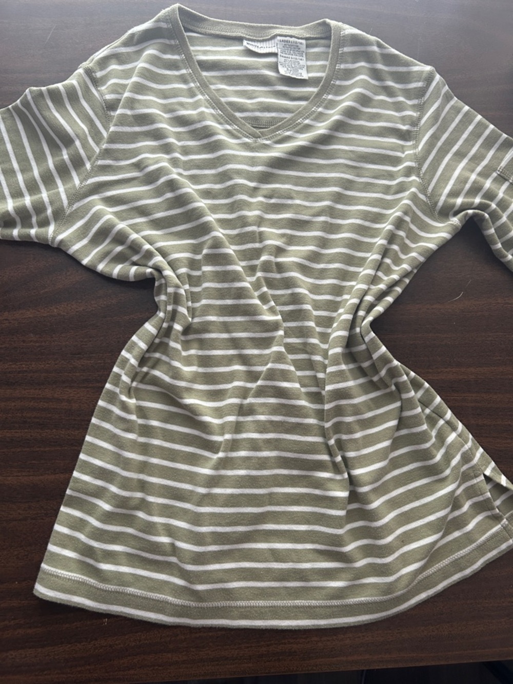 White Stag Olive and White Striped V-Neck Tee